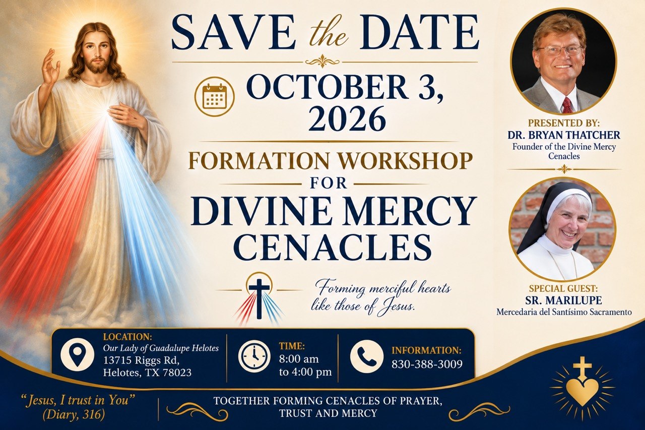 Official flyer — Formation Workshop for Divine Mercy Cenacles, October 3, 2026, with Dr. Bryan Thatcher