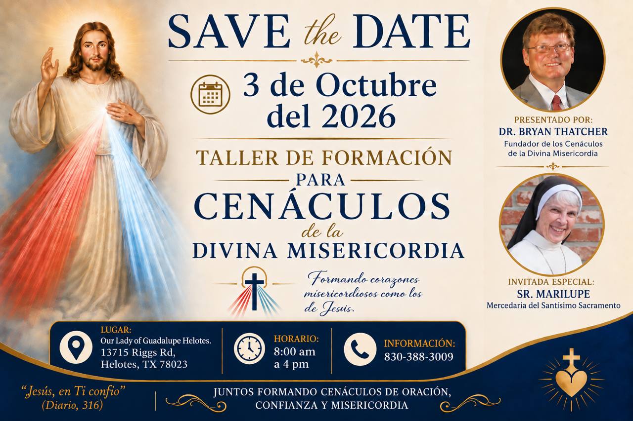 Volante oficial del Taller de Formación para Cenáculos de la Divina Misericordia — 3 de octubre de 2026, con el Dr. Bryan Thatcher